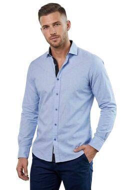Ethan Williams Men's Blue w Polka-dot Cotton Dress Shirt EUC sz L Pit to pit 19